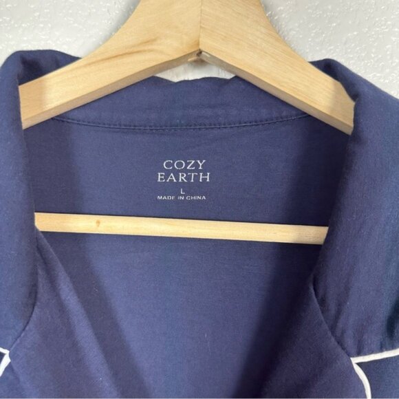 Cozy Earth Women’s Bamboo Stretch Knit Short Sleeve Pajama Pant Set in Navy L - Picture 3 of 14